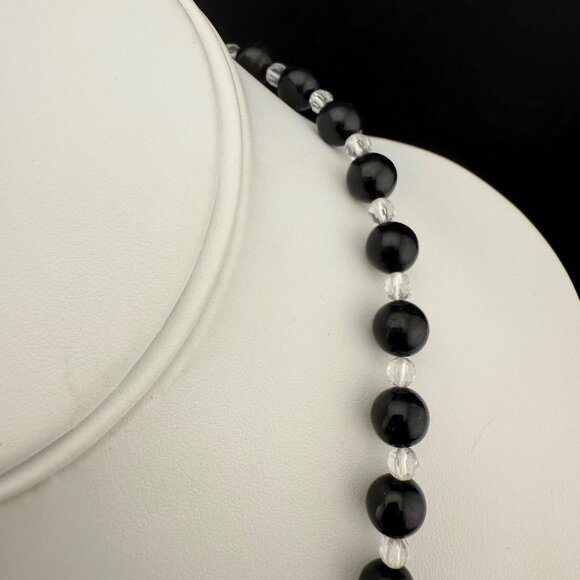 Black Gemstone & Clear Gemstone Sterling Silver Bead Necklace With Lobster Clasp - Picture 5 of 8
